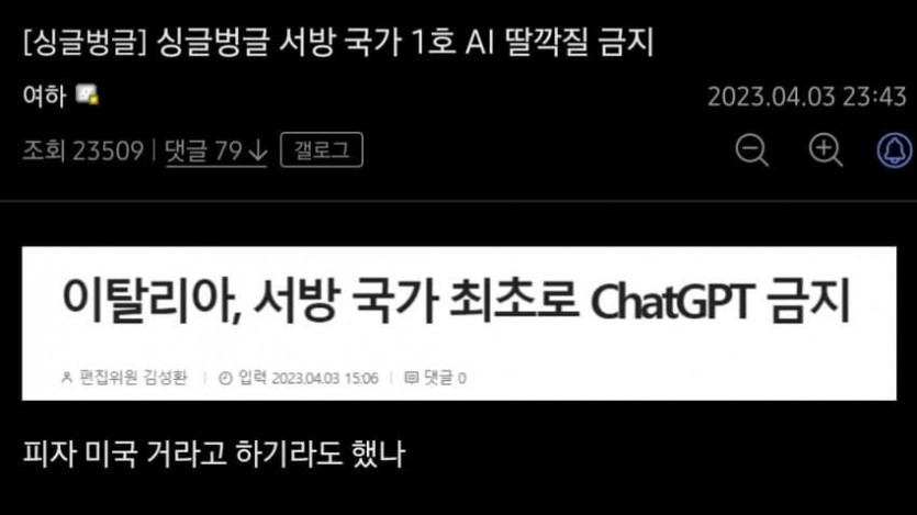 국가중에 최초로 AI 딸깍질을 금지한 이탈리아 근황